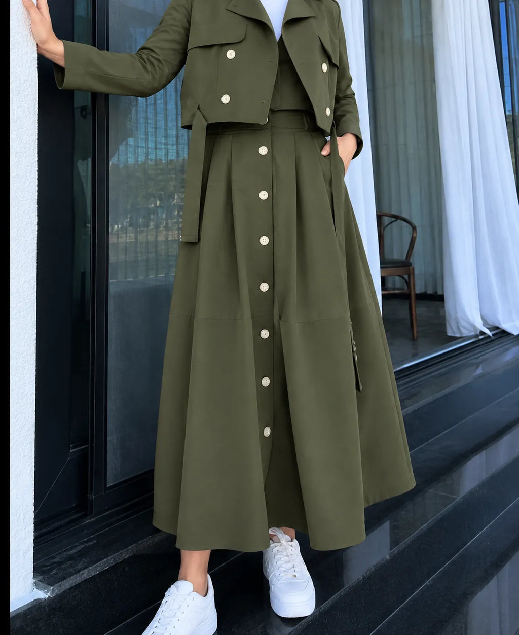 ENSEMBLE FEMME 2 PIÈCES — VESTE COURTE & JUPE LONGUE