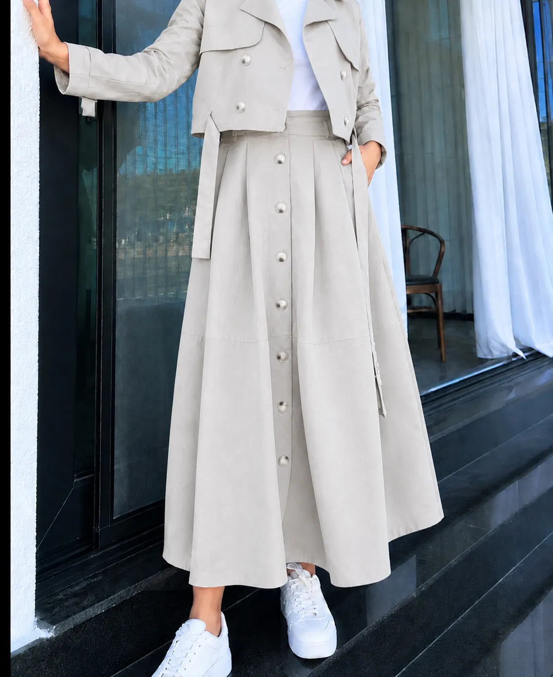 ENSEMBLE FEMME 2 PIÈCES — VESTE COURTE & JUPE LONGUE